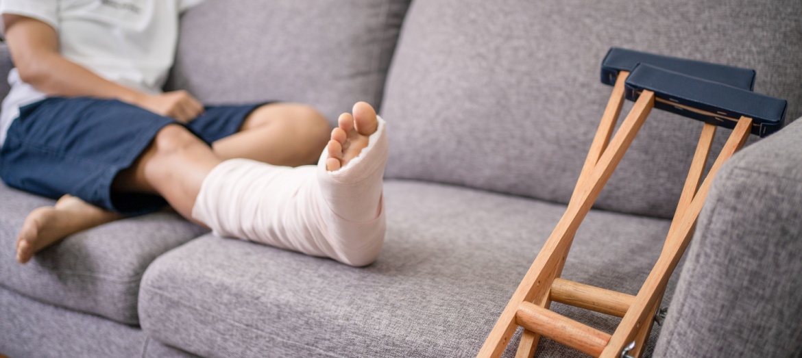A person with a cast on their leg.