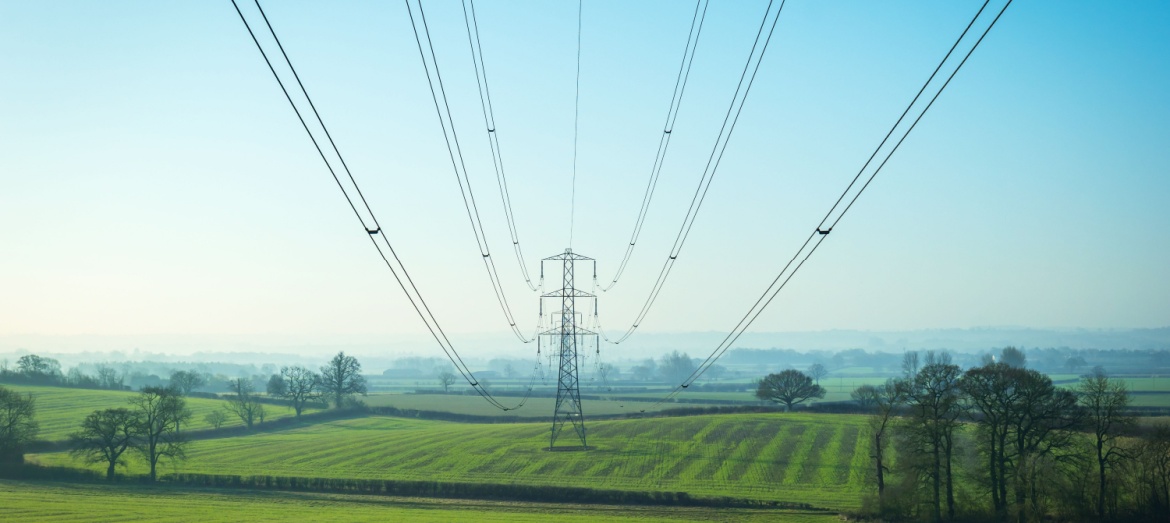 Power lines in Kent, UK.