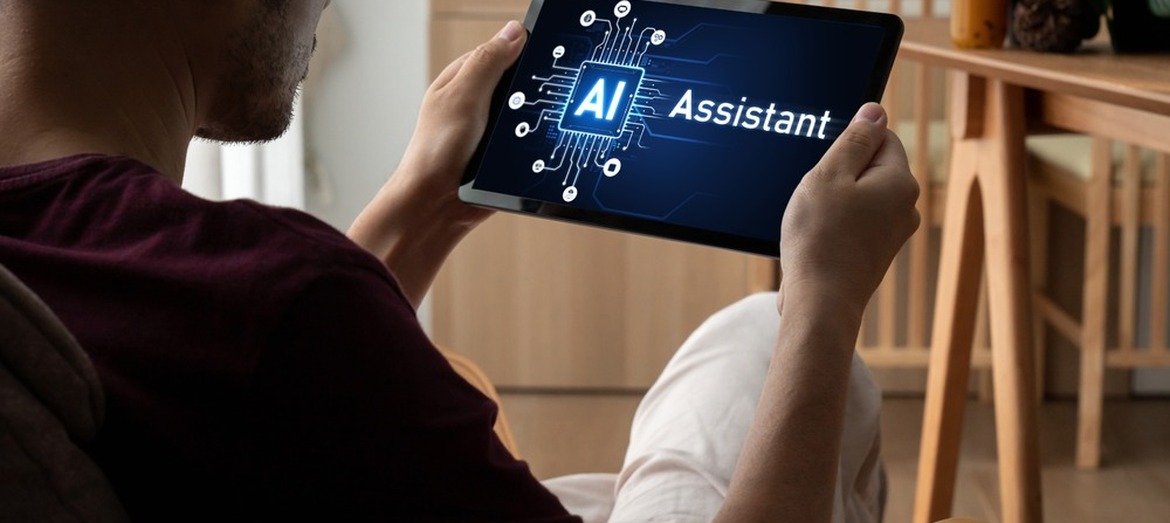 Someone using an AI assistant on a tablet.