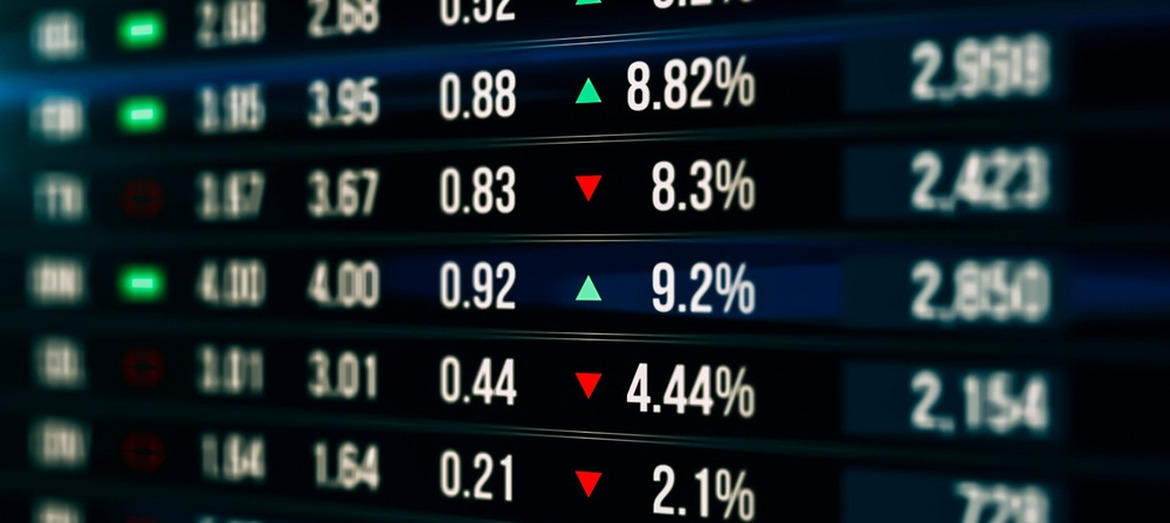 A screen showing stock market movements.